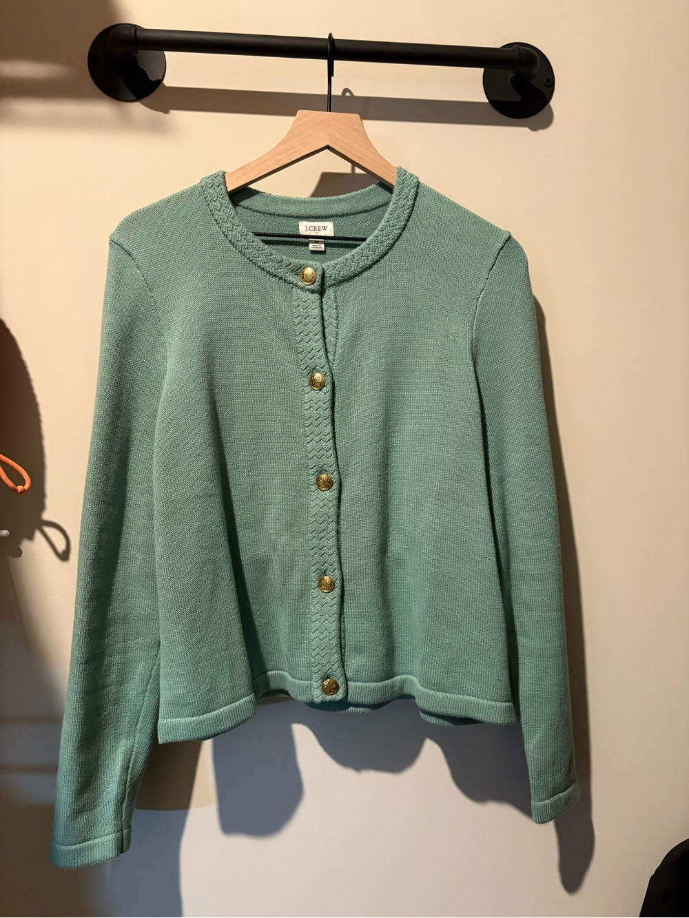 J. Crew Seafoam Green Braided Trim Button Cardigan